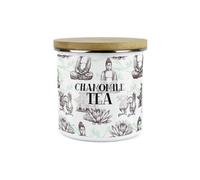 Purely Home Asian Scenes Chamomile Tea Canister - White Metal Enamel Kitchen Food Storage Container