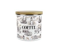 Purely Home Asian Scenes Coffee Canister - White Metal Enamel Kitchen Food Storage Container