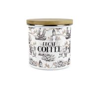 Purely Home Asian Scenes Decaf Coffee Canister - White Metal Enamel Kitchen Food Storage Container