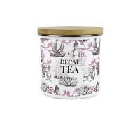 Purely Home Asian Scenes Decaf Tea Canister - White Metal Enamel Kitchen Food Storage Container
