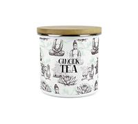 Purely Home Asian Scenes Ginger Tea Canister - White Metal Enamel Kitchen Food Storage Container