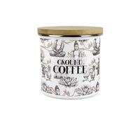 Purely Home Asian Scenes Ground Coffee Canister - White Metal Enamel Kitchen Food Storage Container