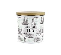 Purely Home Asian Scenes Herbal Tea Canister - White Metal Enamel Kitchen Food Storage Container