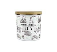 Purely Home Asian Scenes Lemon & Ginger Tea Canister - White Metal Enamel Kitchen Food Storage Container