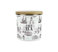 Purely Home Asian Scenes Mint Tea Canister - White Metal Enamel Kitchen Food Storage Container