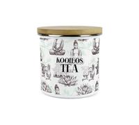 Purely Home Asian Scenes Rooibos Tea Canister - White Metal Enamel Kitchen Food Storage Container