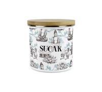 Purely Home Asian Scenes Sugar Canister - White Metal Enamel Kitchen Food Storage Container