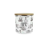 Purely Home Asian Style Green Tea Storage Canister - Continental Design Metal Enamel Medium Sized Food Storage Container