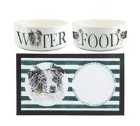 Purely Home Australian Shepherd Pet Mat, Food & Water Bowl Set