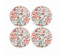 Purely Home Autumn Acorns Coaster Set - Round Glass Floral Set Of 4 Drinks Coasters