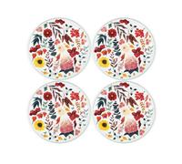 Purely Home Autumn Foliage Coaster Set - Round Glass Flowers Set Of 4 Drinks Coasters