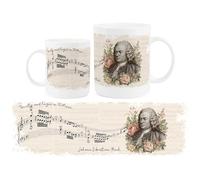 Purely Home Bach Coffee Mug - Classical Music Toccata and Fugue Composer Portraits, 400ml Bone China Cup Gifts for Music Lovers - Johann Sebastian Bach