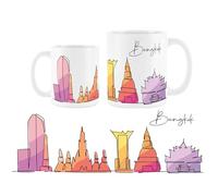 Purely Home Bangkok Mug - Colourful Thailand Skyline Souvenir Memento White Tea Coffee Gift Present Mug