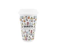 Purely Home Barista Ceramic Travel Mug - Novelty Coffee Mug Gifts- Reusable Silicone Lid Double-Walled Insulated Hot/Cold Drinks Cup Present
