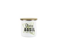 Purely Home Basil Green Herbs Storage Canister - White And Green Classic Cooking Herbs Metal Enamel Food Storage Container