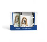 Purely Home Basset Hound Mug & Coaster Gift Set - Lifes Better With A Basset Hound - Bone China Mug And Glass Coaster Set