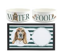 Purely Home Basset Hound Pet Mat, Food & Water Bowl Set