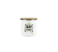 Purely Home Bay Leaves Green Herbs Storage Canister - White And Green Classic Cooking Herbs Metal Enamel Food Storage Container