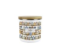 Purely Home Beach Huts Coffee Storage Canister - Seaside Beach Coastal Gift - Metal Enamel Hot Drinks Storage Container