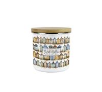 Purely Home Beach Huts Decaf Coffee Storage Canister - Seaside Beach Coastal Gift - Metal Enamel Hot Drinks Storage Container