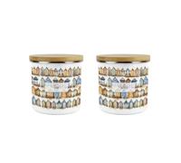Purely Home Beach Huts Tea & Coffee Storage Canisters Set - Seaside Beach Coastal Gift - Metal Enamel Hot Drinks Storage Containers Set of 2
