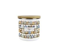 Purely Home Beach Huts Tea Storage Canister - Seaside Beach Coastal Gift - Metal Enamel Hot Drinks Storage Container