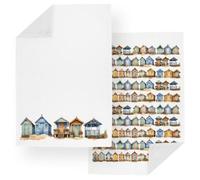 Purely Home Beach Huts Tea Towels Set - Coastal Beach Huts Seaside 2-Piece Gift Set - Large Panama Cotton Kitchen Dish Towels/drying Cloths
