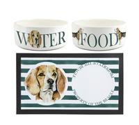 Purely Home Beagle Pet Mat, Food & Water Bowl Set