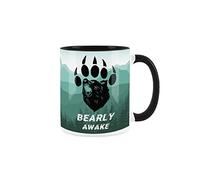 Purely Home Bearly Awake Grizzly Bear Mountain Range Black Mug - Coffee/Tea Gift
