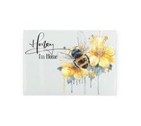 Purely Home Bee & Flower Small Glass Chopping Board - Worktop Protector Honey I'm Home