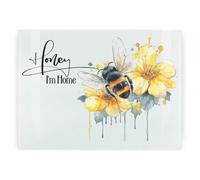 Purely Home Bee Glass Worktop Saver - Honey I'm Home - Textured Kitchen Chopping/cutting Board Worktop Saver With Non-Slip Feet