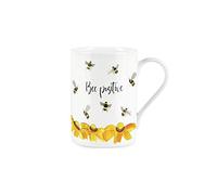 Purely Home Bee Positive Mug - Bumble Bee Gift - Bone China White Mug Coffee/Tea Present
