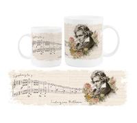 Purely Home Beethoven Coffee Mug - Classical Music Symphony No 5 Composer Portraits, 400ml Bone China Cup Gifts for Music Lovers - Ludwig Van Beethoven