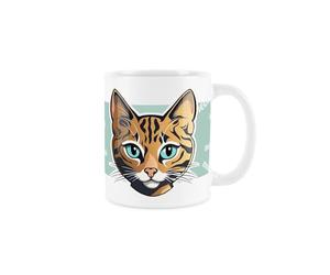 Purely Home Bengal Cat Mug - Cartoon Fun Novelty Gift for Cat Lovers - Tea/Coffee Ceramic White Cup