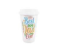 Purely Home Best Dog Dad Ceramic Travel Mug - Dog Owner Reusable Silicone Lid Double-Walled Insulated Hot/cold Drinks Tea Coffee Gift Mug