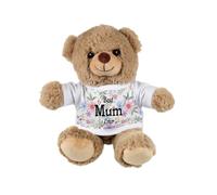 Purely Home Best Mum Ever Teddy Bear - Small Plush Toy for Mum - Light Brown Stuffed Animal with Floral Printed T-Shirt