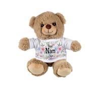 Purely Home Best Nan Teddy Bear - Small Plush Bear for Best Ever Nans - Light Brown Stuffed Animal with Floral Print T-Shirt