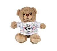 Purely Home Best Sister Teddy Bear - Small Plush Bear for Best Ever Sisters - Light Brown Stuffed Animal with Floral Print T-Shirt