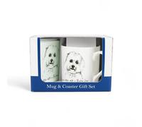 Purely Home Bichon Frise Mug & Coaster Gift Set - Lifes Better With A Bichon Frise - Bone China Mug And Glass Coaster Set