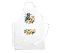 Purely Home Birds & Flowers Kingfisher Apron - Floral Gifts - Cooking & Baking Adjustable Neck/Waist Ties - Large Front Pocket Womens Apron