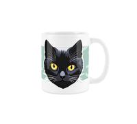Purely Home Black Cat Mug - Cartoon Fun Novelty Gift for Cat Lovers - Tea/Coffee Ceramic White Cup