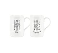 Purely Home Black King & Queen Mugs Set - Playing Cards Games Gift Set for Couples - Diamonds/Hearts/Clubs/Spades - White Bone China Coffee/Tea Mug Drinkware Present