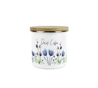 Purely Home Blooming Lovely Floral Decaf Coffee Storage Canister - Purple Flowers Patterned Kitchen Gifts - Medium Metal Enamel Container 600ml
