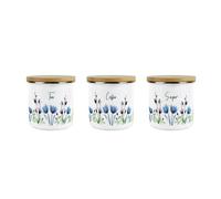 Purely Home Blooming Lovely Floral Tea, Coffee & Sugar Canisters Set - Purple Flowers Patterned Kitchen Gift - Medium Enamel Containers 3 Pack