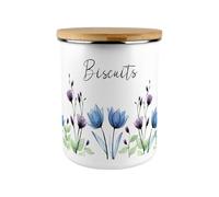 Purely Home Blooming Lovely Flowers Biscuit Canister - Blue & Purple Floral Large Enamel Kitchen Storage Container/Cookie Jar Gift