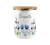 Purely Home Blooming Lovely Flowers Biscuit Canister - Blue & Purple Floral Large Enamel Kitchen Storage Container/cookie Jar Gift