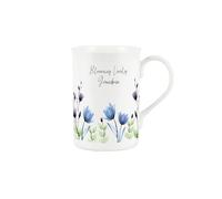 Purely Home Blooming Lovely Grandma Mug - Blue & Purple Floral Tea/Coffee Bone China Cup Gifts for Mothers Day