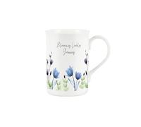 Purely Home Blooming Lovely Granny Mug - Blue & Purple Floral Tea/Coffee Bone China Cup Gifts for Mothers Day