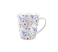 Purely Home Blue And Purple Floral Design Small Latte Mug - Ceramic White Tea/coffee Present Gift