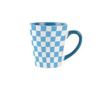 Purely Home Blue Chequered Small Latte Mug - Colourful Ceramic Coffee Cup